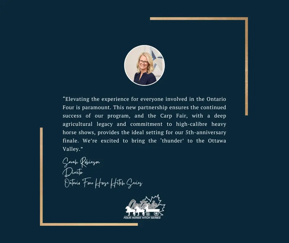 Sarah Robinson, Ontario Four director, is quoted in a press release announcing the Carp Fair as the host for the 2026 and 2027 finals